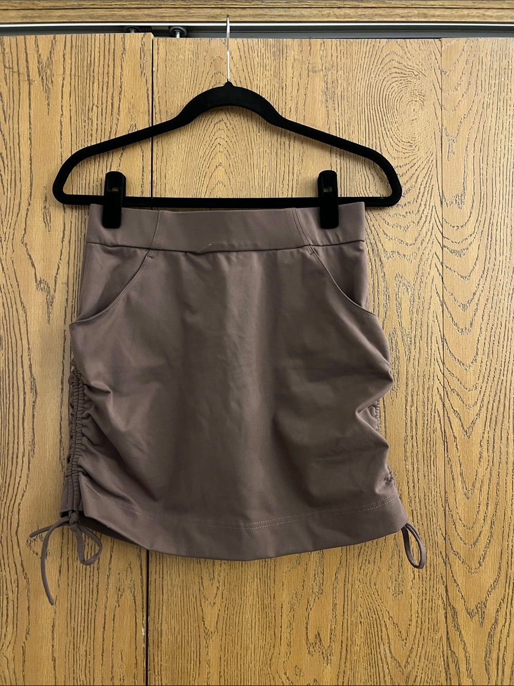 Nicole Miller Mini Skirt in Taupe with Side Drawstrings